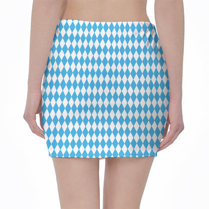 Blue And White Harlequin Pattern Print Pencil Mini Skirt