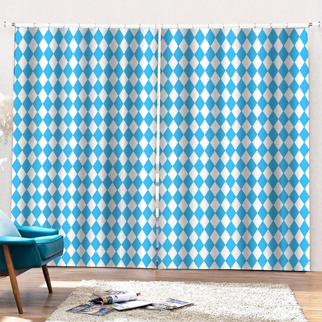 Blue And White Harlequin Pattern Print Pencil Pleat Curtains