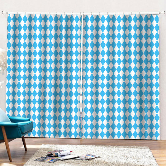 Blue And White Harlequin Pattern Print Pencil Pleat Curtains