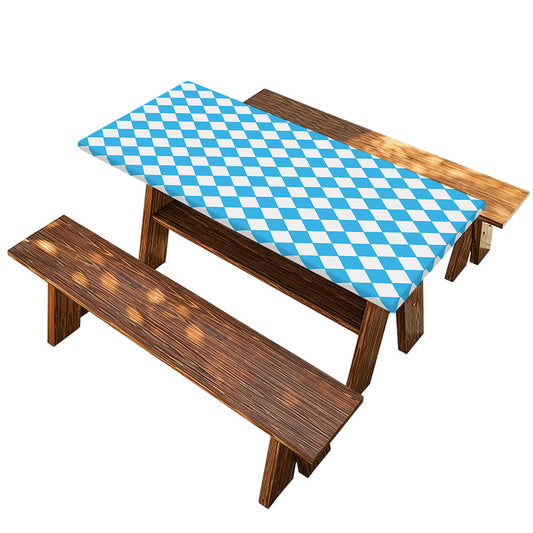 Blue And White Harlequin Pattern Print Picnic Table Cover