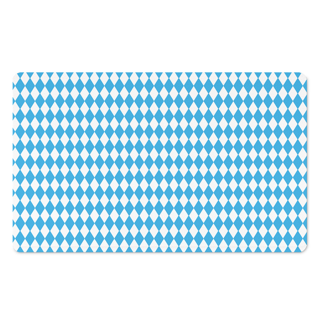 Blue And White Harlequin Pattern Print Polyester Doormat