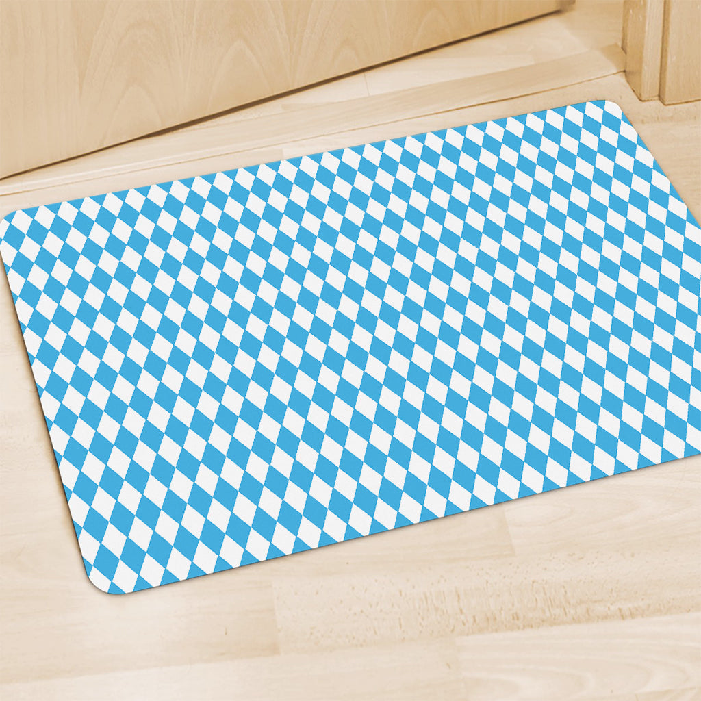Blue And White Harlequin Pattern Print Polyester Doormat