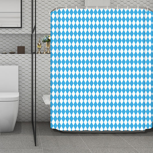 Blue And White Harlequin Pattern Print Polyester Shower Curtain