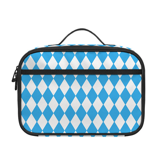 Blue And White Harlequin Pattern Print Portable Lunch Bag