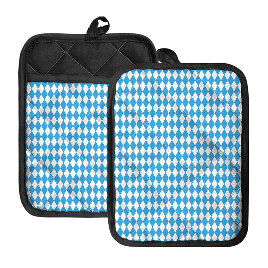 Blue And White Harlequin Pattern Print Pot Holders With Pocket