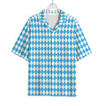 Blue And White Harlequin Pattern Print Rayon Hawaiian Shirt