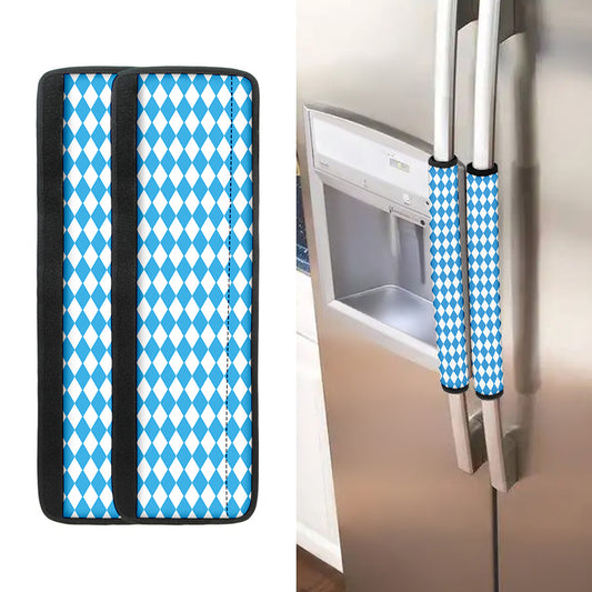 Blue And White Harlequin Pattern Print Refrigerator Handle Covers