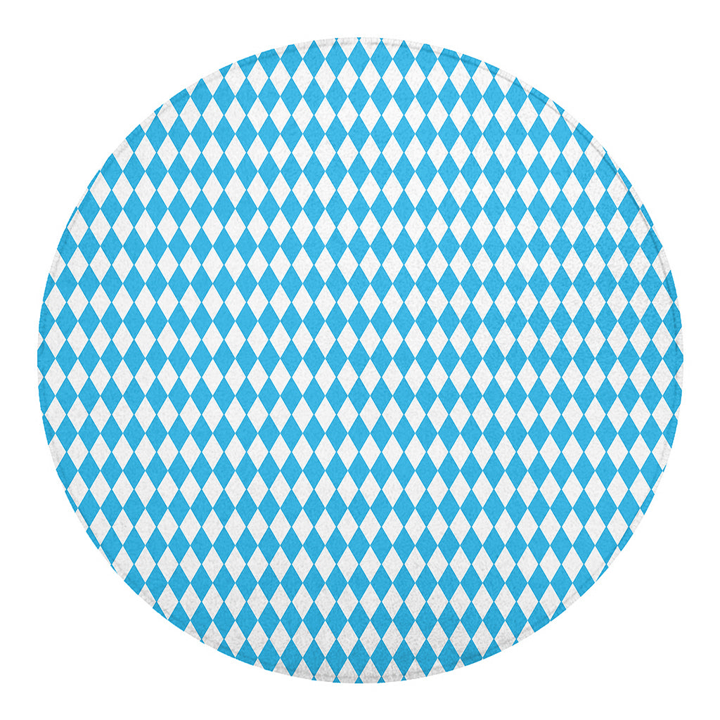 Blue And White Harlequin Pattern Print Round Blanket
