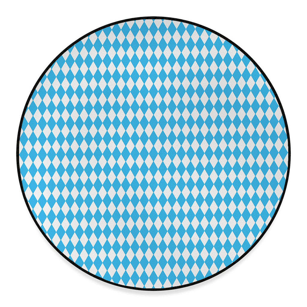 Blue And White Harlequin Pattern Print Round Floor Mat