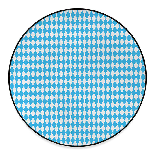Blue And White Harlequin Pattern Print Round Floor Mat