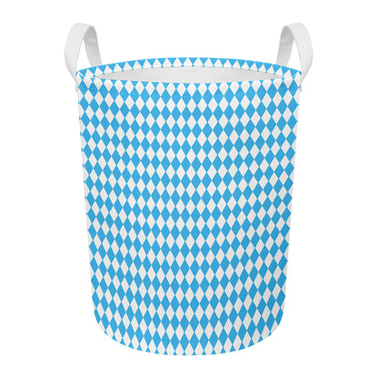 Blue And White Harlequin Pattern Print Round Laundry Basket