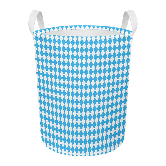 Blue And White Harlequin Pattern Print Round Laundry Basket
