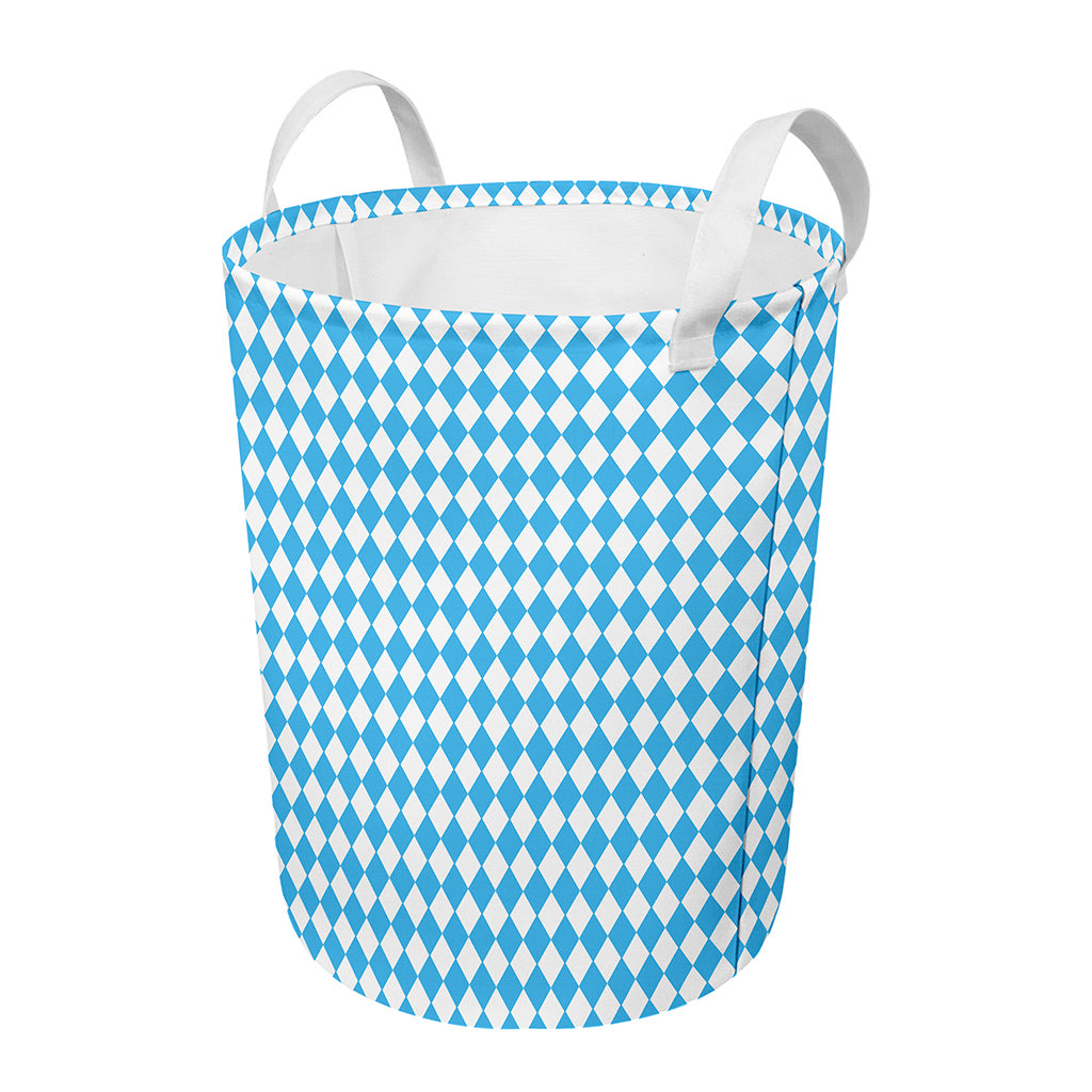 Blue And White Harlequin Pattern Print Round Laundry Basket
