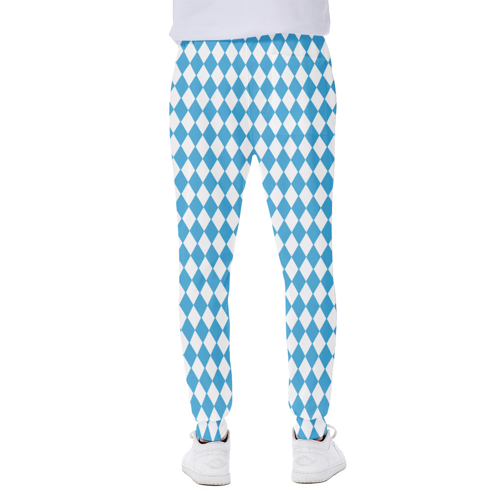 Blue And White Harlequin Pattern Print Scuba Joggers