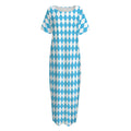 Blue And White Harlequin Pattern Print Short Sleeve Long Nightdress