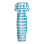 Blue And White Harlequin Pattern Print Short Sleeve Long Nightdress