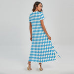Blue And White Harlequin Pattern Print Short Sleeve Maxi Dress