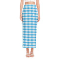 Blue And White Harlequin Pattern Print Side Slit Maxi Skirt