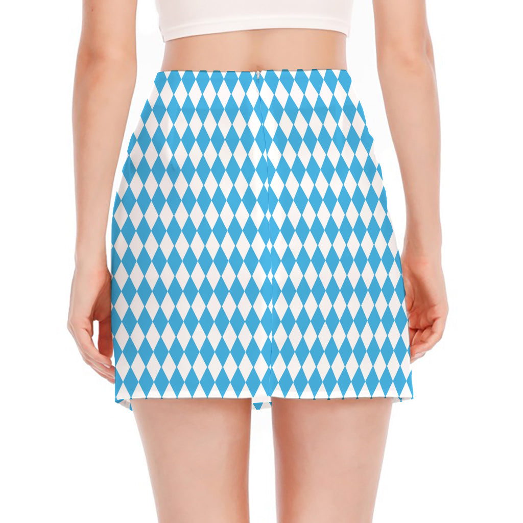 Blue And White Harlequin Pattern Print Side Slit Mini Skirt