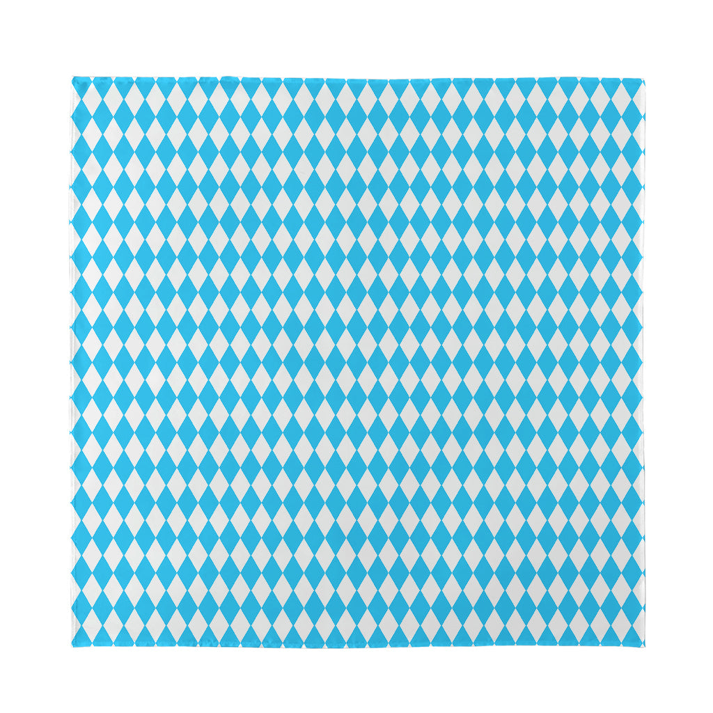 Blue And White Harlequin Pattern Print Silk Bandana