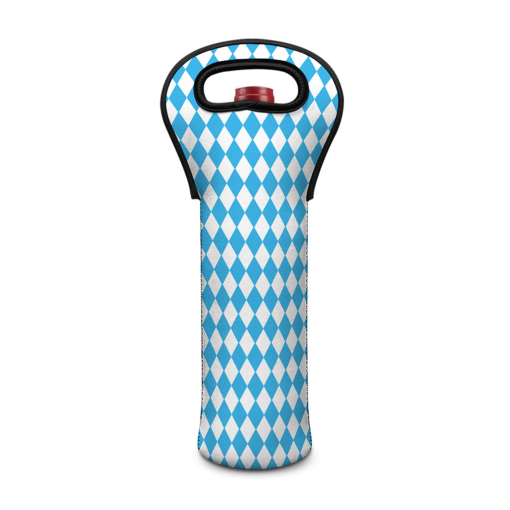 Blue And White Harlequin Pattern Print Single Neoprene Wine Tote