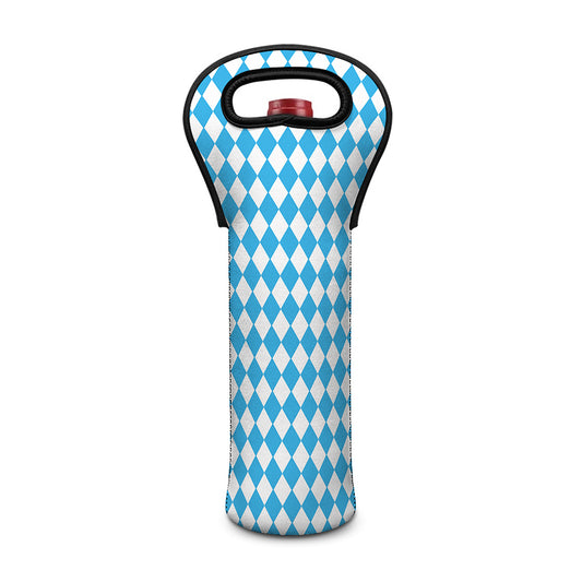 Blue And White Harlequin Pattern Print Single Neoprene Wine Tote