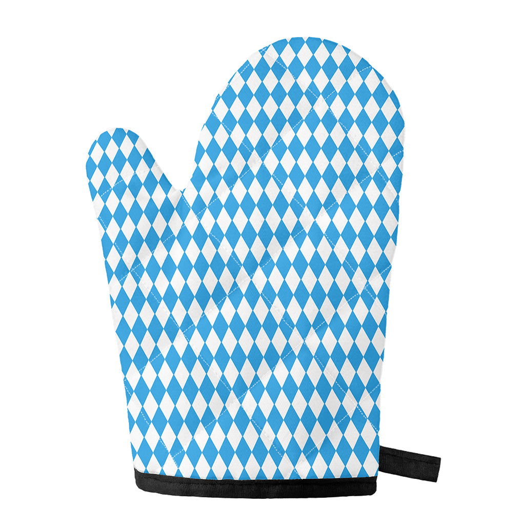 Blue And White Harlequin Pattern Print Single Oven Mitt