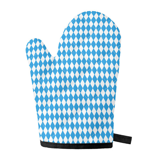 Blue And White Harlequin Pattern Print Single Oven Mitt