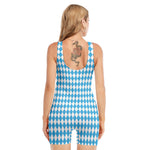 Blue And White Harlequin Pattern Print Sleeveless One Piece Swimsuit