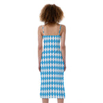 Blue And White Harlequin Pattern Print Slim Fit Midi Cami Dress