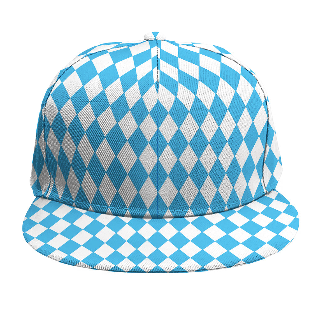 Blue And White Harlequin Pattern Print Snapback Cap