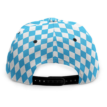 Blue And White Harlequin Pattern Print Snapback Cap