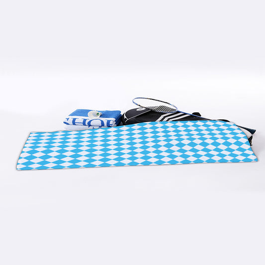 Blue And White Harlequin Pattern Print Sports Towel