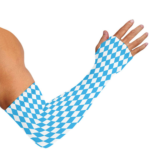 Blue And White Harlequin Pattern Print Sun Protection Arm Sleeves