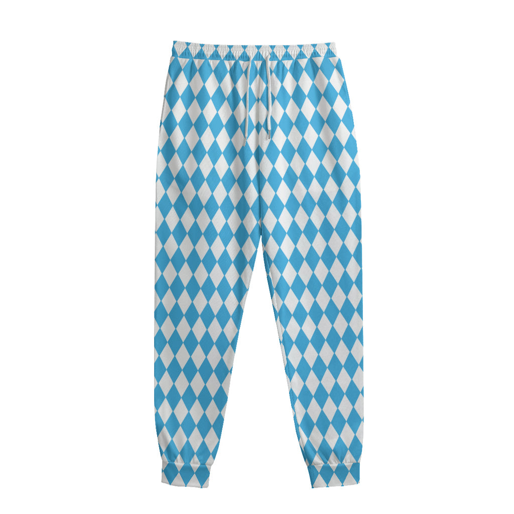 Blue And White Harlequin Pattern Print Sweatpants