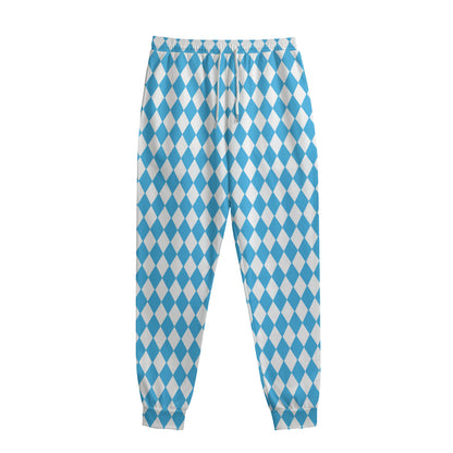 Blue And White Harlequin Pattern Print Sweatpants