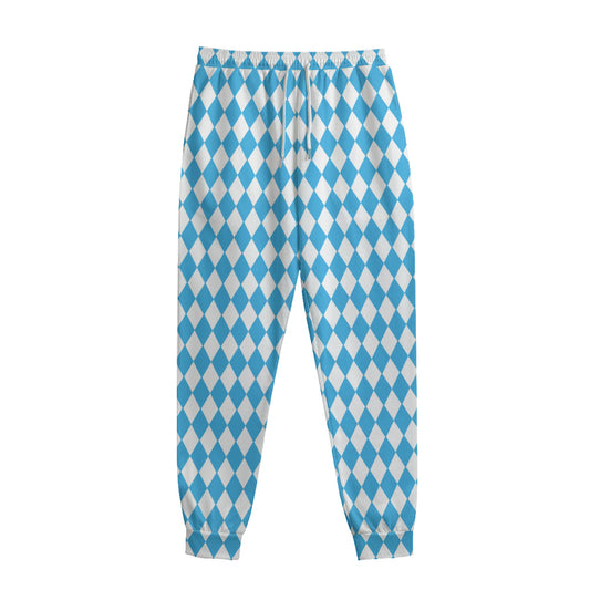 Blue And White Harlequin Pattern Print Sweatpants