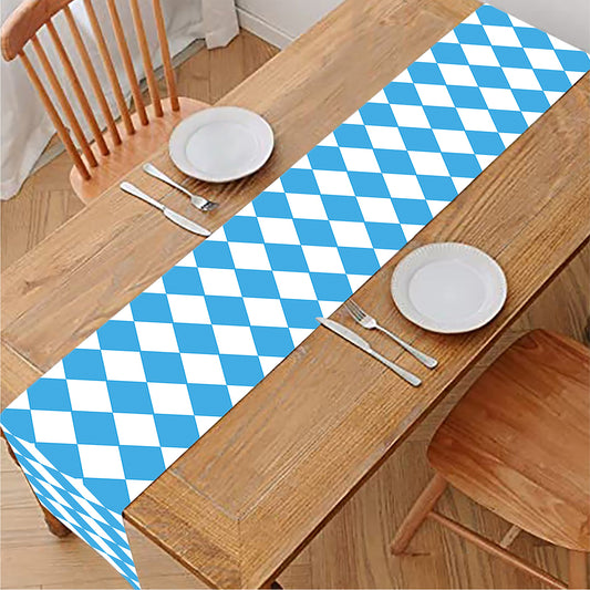 Blue And White Harlequin Pattern Print Table Runner