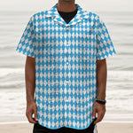 Blue And White Harlequin Pattern Print Textured Short Sleeve Shirt