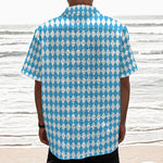 Blue And White Harlequin Pattern Print Textured Short Sleeve Shirt