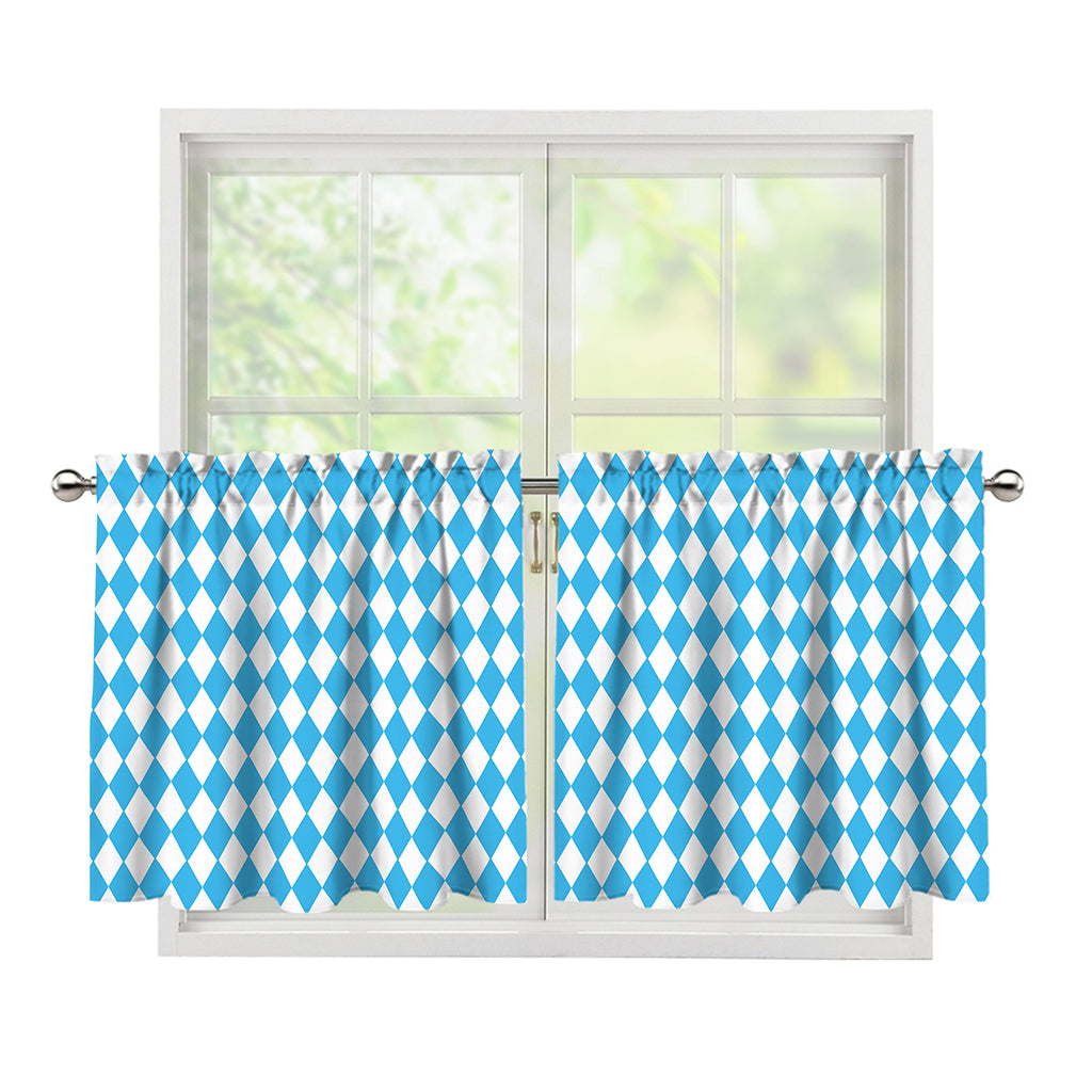Blue And White Harlequin Pattern Print Tier Curtains