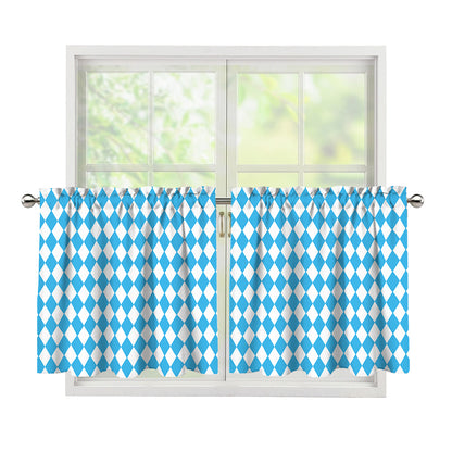 Blue And White Harlequin Pattern Print Tier Curtains