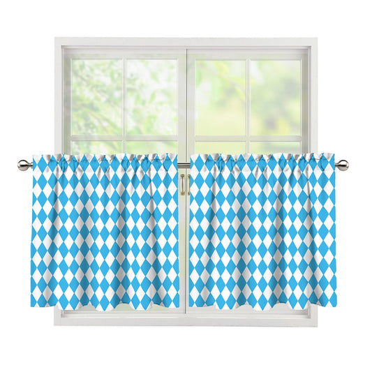 Blue And White Harlequin Pattern Print Tier Curtains