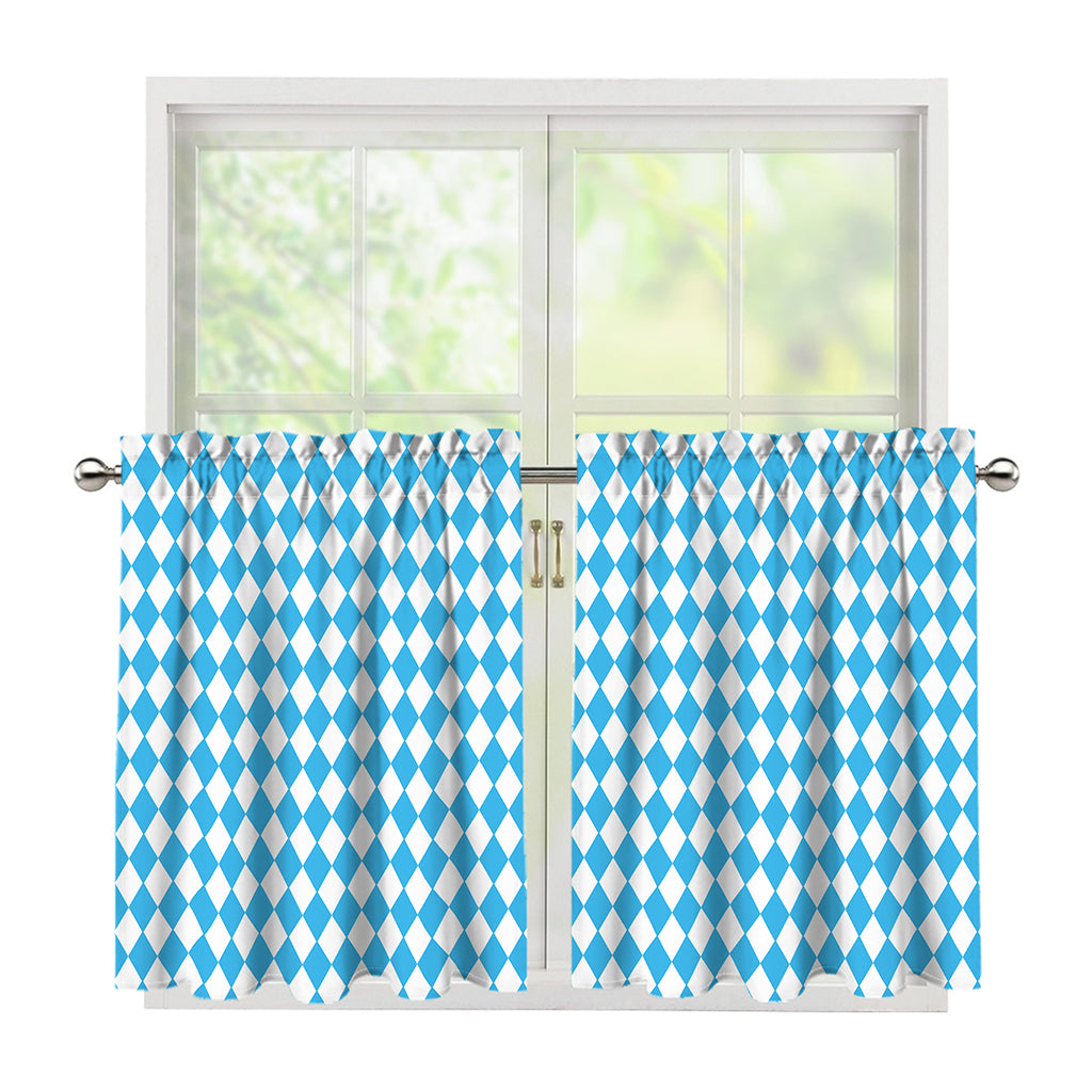 Blue And White Harlequin Pattern Print Tier Curtains