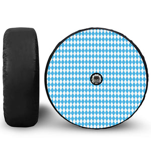 Blue And White Harlequin Pattern Print Tire Cover With Camera Hole