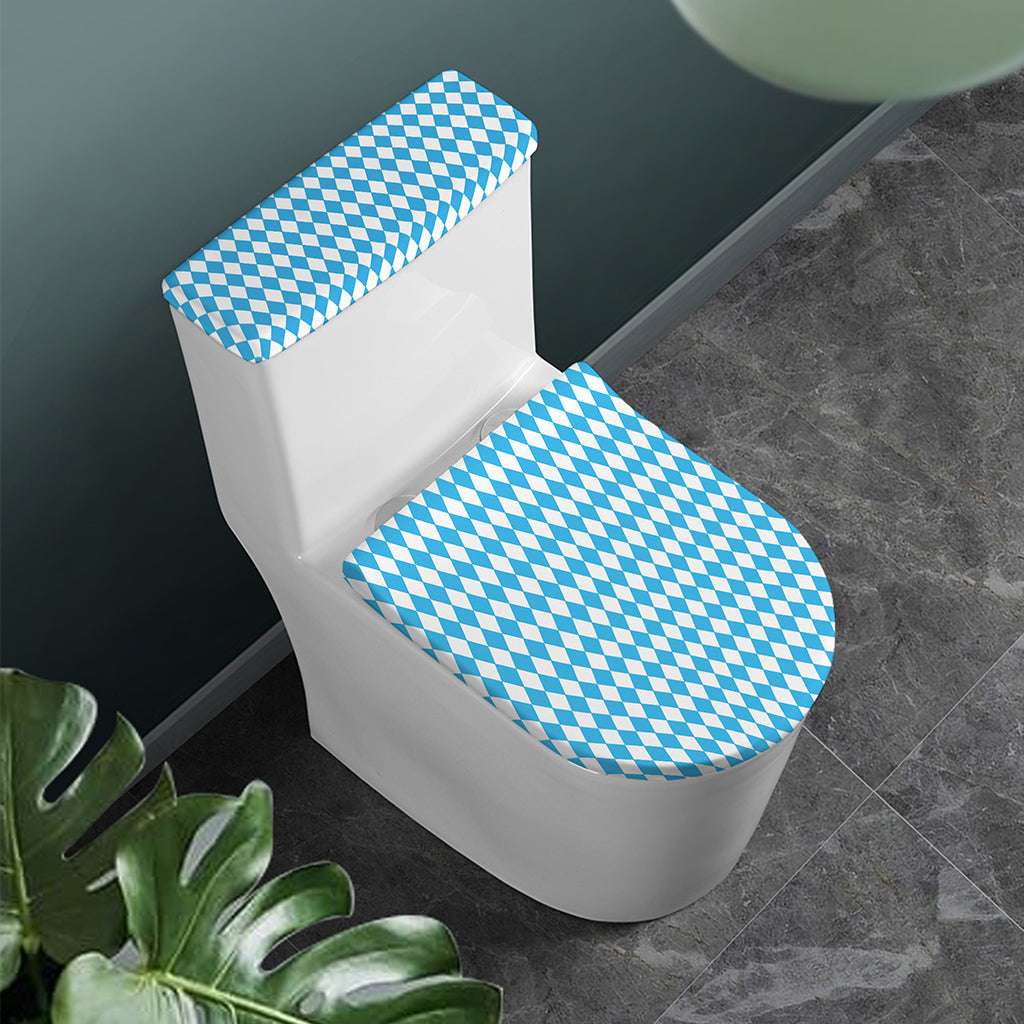 Blue And White Harlequin Pattern Print Toilet Lid And Tank Cover Set