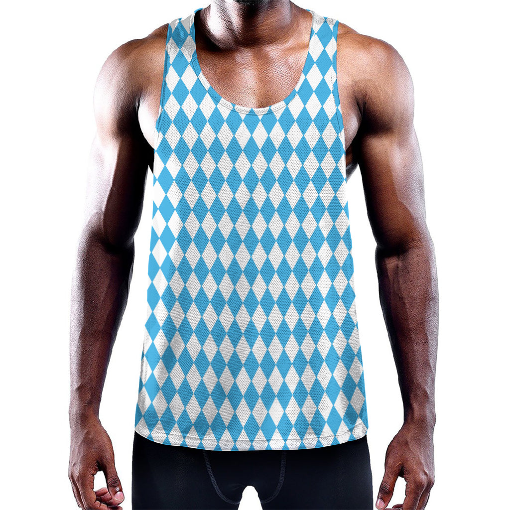 Blue And White Harlequin Pattern Print Training Tank Top