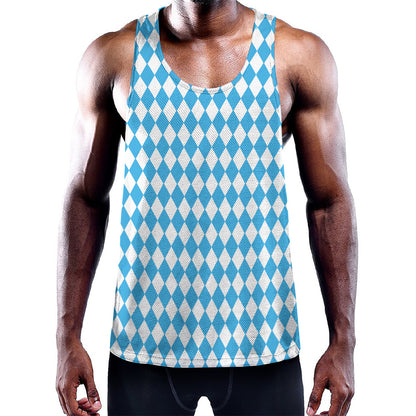 Blue And White Harlequin Pattern Print Training Tank Top