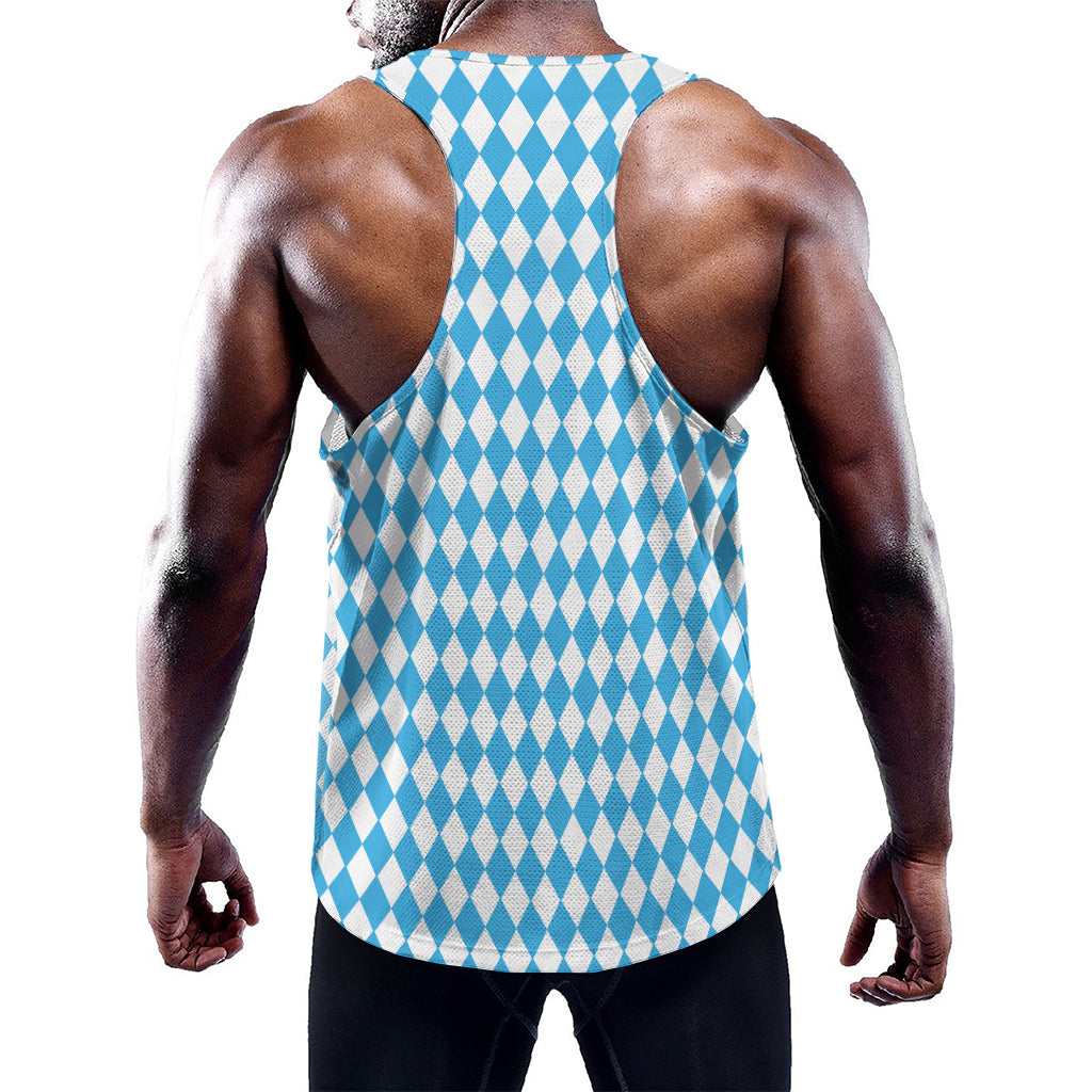 Blue And White Harlequin Pattern Print Training Tank Top