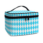 Blue And White Harlequin Pattern Print Travel Makeup Bag